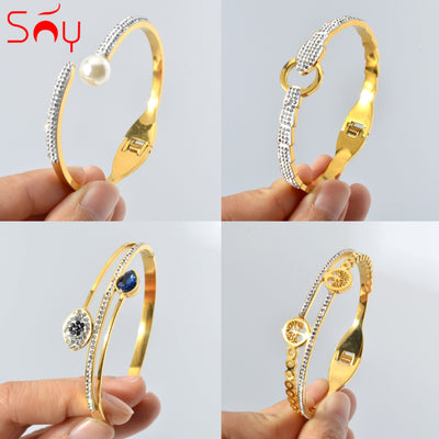 Sunny Jewelry Stainless Steel Bracelets Geometric Charm Bangle Men Women Gold Color Snake Evil Eyes Hand Jewellery Party Gift