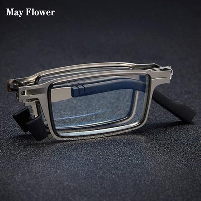 May Flower Blue Anti-Light Men's Reading Glasses Metal Foldable Presbyopia Men's Eyeglasses Frame Cooling Glasses Men With Case