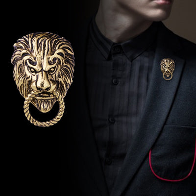 New Retro Animal Lion Head Brooch Fashion Men&#39;s Suit Shirt Collar Pin Needle Badge Lapel Pins and Brooches Jewelry Accessories