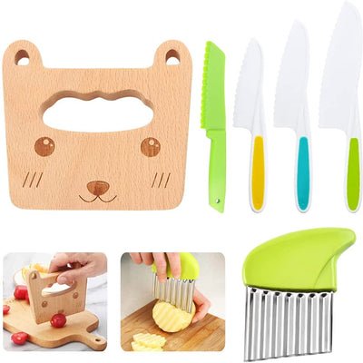 Wood Kids Kitchen Knife Toddler Knife Set Cooking Knives Vegetable Crinkle Cutter Cooking Utensils for Kids Kitchen Supplies