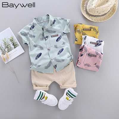 Baywell Children Clothes 2pcs Toddler Kids Boys Summer Outfits Holiday Beach Short Sleeve Shirt Top +Shorts Set Beachwear Outfit
