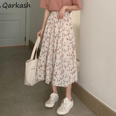 Skirt Women Vintage Clothes Long Skirts Harajuku Tender Temperament Streetwear 2021 Stylish Spring Summer Elastic Waist Ulzzang