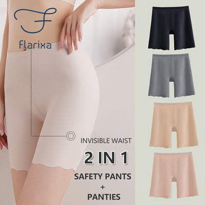 Flarixa 2 in 1 High Waist Seamless Ice Silk Safety Pants Women&#39; Panties Wave Breathable Short Under Skirt Tights Women Underwear