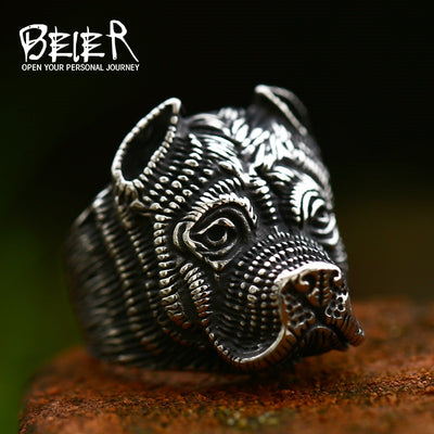 Stainless Steel fashion animal golden retriever Sharpei Dog Ring Men Simulation Details Personality Unique Amulet Jewelry