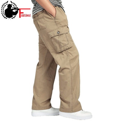 Men&#39;s Pants Large size Big 4xl 5xl 6xl Plus Summer Men Elastic Waist Multi Pocket Long Baggy Straight Cargo Jogger Trousers Male