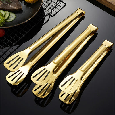 14-Styles Gold BBQ Food Tongs Steak Clip Stainless Steel Hollow Cake Bread Grill Clamp Cooking Utensils Kitchen Accessories