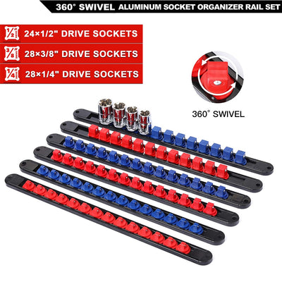 360° Swivel ABS Socket Organizer 1/4Inch 3/8Inch 1/2Inch Premium Quality Socket Clip Rail Holder socket organizer tools Blue&amp;amp