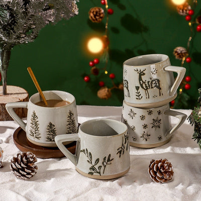 VVintage Ceramic Coffee Mug Heat-resistant Handgrip Cup For Juice Water Milk Office Kitchen Restaurant Christmas Mug Gift