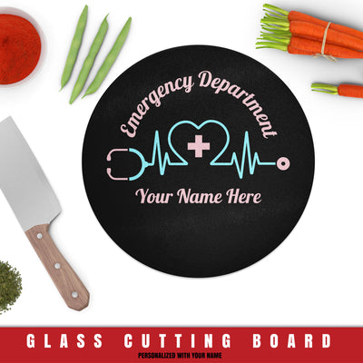 Emergency Dept Round Glass Cutting Board