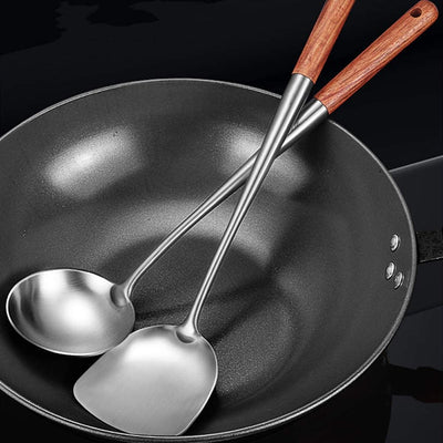 2Pcs Utensils Kitchen Wok Spatula Iron and Ladle Tool